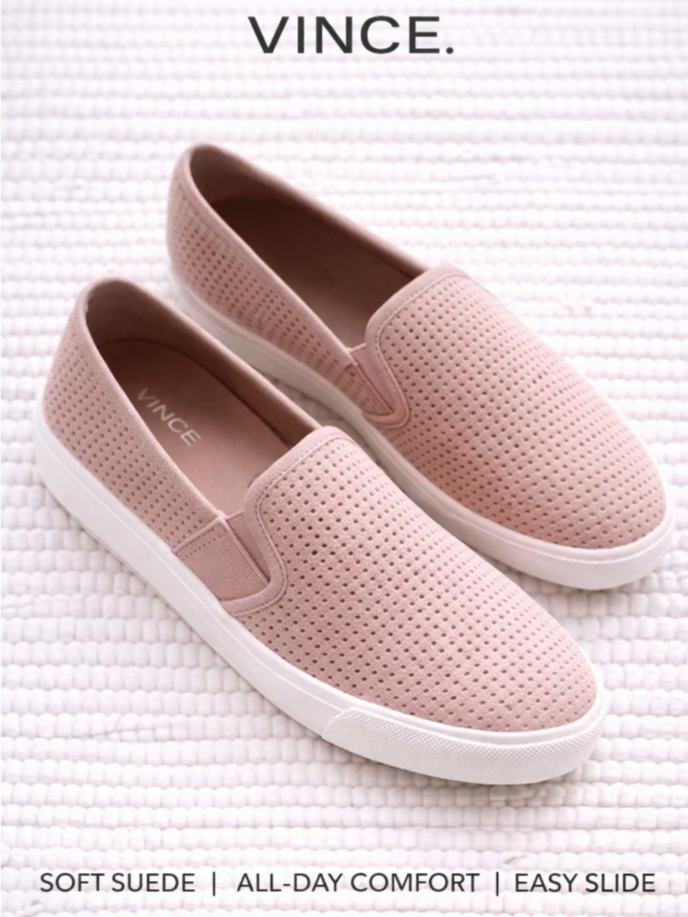 Vince Blair Perforated Slip On Sneakers Camel Suede Minimal Sz 6